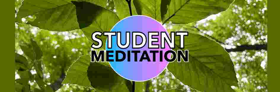 Student Meditation's logo against a background of green leaves.